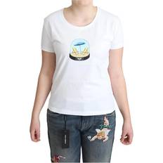Moschino Dame T-shirts & Toppe Moschino White Printed Cotton Short Sleeves Tops T-shirt IT42
