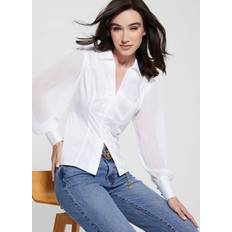 Guess Polyester Skjorter Guess Pleated Sleeves Shirt White