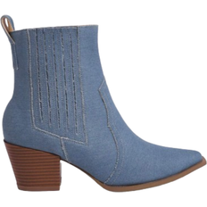 Blå - Polyuretan Støvler Shein VCAY Fashionable Women's Pointed Toe Chunky Heel Boots