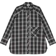 Dame - Ternede - XS Skjorter Ganni Checkered Cotton Oversized Raglan Shirt - Black