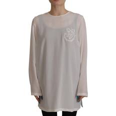 Dame - L - Silke Bluser Dolce & Gabbana White Silk DG Logo Embroidered Long Sleeves Blouse IT40