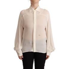 DSquared2 Silke Overdele DSquared2 Off White Silk Long Sleeves Collared Blouse Top IT42