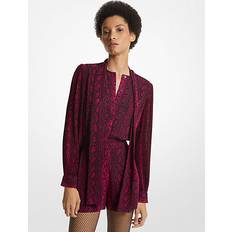 Michael Kors Pink Tøj Michael Kors Snake Print Georgette Neck-Tie Romper Pink