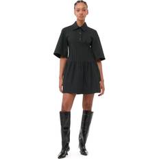 Ganni Stribede Kjoler Ganni Black Short Sleeve Striped Mini Dress Elastane/Polyester/Recycled Polyester Women's Black