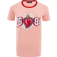 Dolce & Gabbana Dame Overdele Dolce & Gabbana Pink Cotton T-Shirt with Women's Logo