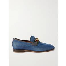 Gucci Lave sko Gucci Paride Leather-Trimmed Denim Horsebit Loafers Men Blue