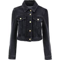 44 - Bomuld - Dame Jakker Ganni Black Cropped Denim Jacket 006 Washed Black DK