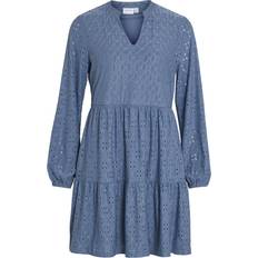 Blå - Elastan/Lycra/Spandex - Korte kjoler Vila Long Sleeved Knee Length Dress - Coronet Blue