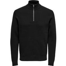 12 - Herre - Sort Sweatere Only & Sons Zip Neck Ribbed Pullover - Black