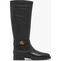 40 - Dame Høje støvler Lauren Ralph Lauren Hallee Black Leather Knee Boots 6, Colour: