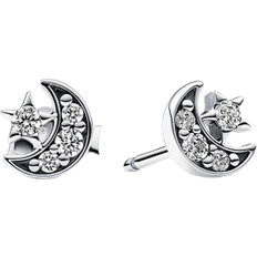 Pandora Sparkling Moon & Star Stud Earrings - Silver/Transparent