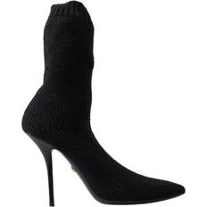 40 - Dame Høje støvler Dolce & Gabbana Black Stiletto Heel Mid Calf Women Boot Shoes EU39/US8.5