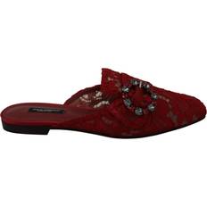 Dolce & Gabbana Dame Hjemmesko & Sandaler Dolce & Gabbana Red Lace Crystal Slide On Flats Shoes EU35/US4.5