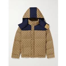 Gucci Blå Jakker Gucci Logo-Jacquard Cotton-Blend Canvas Hooded Down Jacket Men Neutrals IT