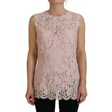 Dolce & Gabbana Herre Toppe Dolce & Gabbana Pink Floral Lace Sleeveless Tank Blouse Top Pink