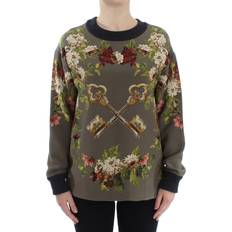 Dolce & Gabbana Dame Overdele Dolce & Gabbana Green Key Floral Print Silk Sweater IT40