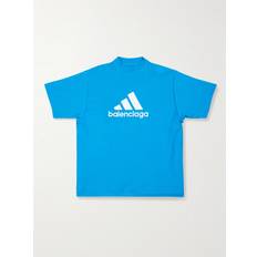 Balenciaga Herre Tøj Balenciaga adidas Oversized Logo-Print Cotton-Jersey T-Shirt Men Blue