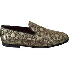 9 - Guld Loafers Dolce & Gabbana Gold Jacquard Flats Mens Loafers Shoes EU42.5/US9.5