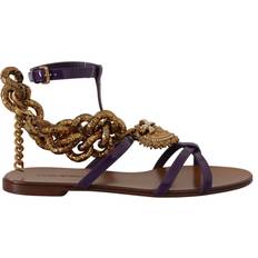 Dolce & Gabbana Dame Hjemmesko & Sandaler Dolce & Gabbana Purple Leather Devotion Flats Sandals Shoes EU38.5/US8