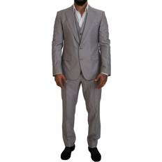 L - Uld Jakkesæt Dolce & Gabbana Silver Wool Silk Piece Slim Fit Suit IT52