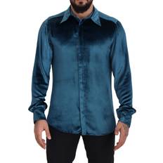 Blå - Herre - Viskose Skjorter Dolce & Gabbana Blue Viscose Slim Fit Casual MARTINI Shirt IT40