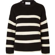 3XL - 42 - Dame - Striktrøjer Sweatere Selected Bloomie Striped Knitted Jumper - Black