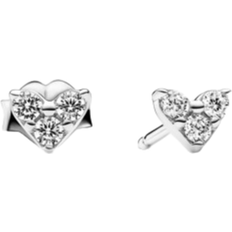 Pandora Kubisk Zirkon - Sølv Øreringe Pandora Triple Stone Heart Stud Earrings - Silver/Transparent