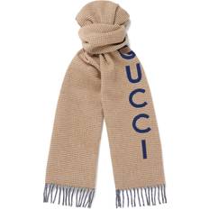 Gucci Halstørklæde & Sjal Gucci Reversible Fringed Logo-Print Houndstooth Wool Scarf Men Neutrals