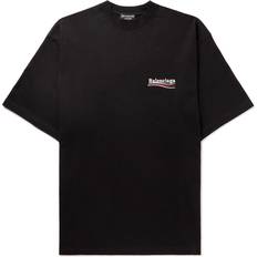 Balenciaga Herre Overdele Balenciaga Oversized Logo-Embroidered Cotton-Jersey T-Shirt Men Black
