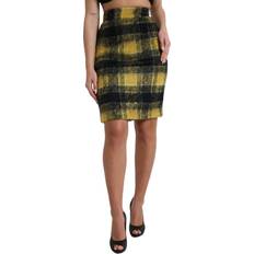 Gul - M Nederdele Dolce & Gabbana Yellow Black Brushed Checked Wool Pencil Cut Skirt IT40