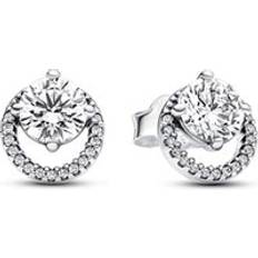 Pandora Sølv Øreringe Pandora Sparkling Round Halo Stud Earrings - Silver/Transparent