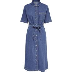 Dame - Elastan/Lycra/Spandex - S Kjoler Only Midi Denim Dress With Belt - Medium Blue Denim