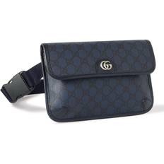 Gucci Blå Tasker Gucci Ophidia Leather-Trimmed Monogrammed Coated-Canvas Belt Bag Men Blue EU 90