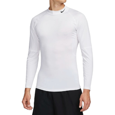 Nike Herre T-shirts Nike Men's Pro Dri-FIT Fitness High Neck Long Sleeve Top - White/Black