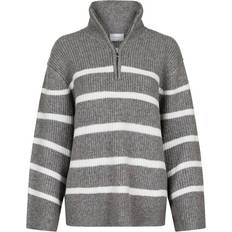 42 - Dame - Striktrøjer - XL Sweatere Neo Noir Nevena Stripe Knit Blouse - Dark Grey/Off White