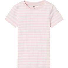 Pink - Stribede Børnetøj Name It Kid's Slim Fit T-shirt - Parfait Pink (13231025)