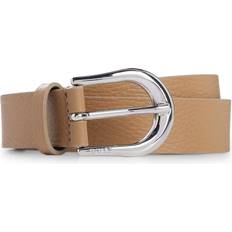 Beige Bælter BOSS Italian-leather belt with polished silver hardware