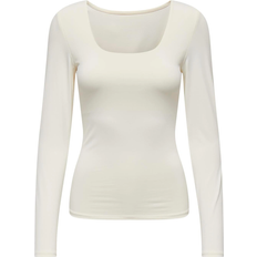 Hvid - Polyamid Overdele Only Lea Square Neck Rib Top - White/Cloud Dancer