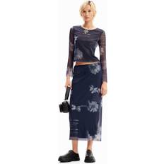 Tyl Nederdele Desigual Tulle newspaper midi skirt BLUE