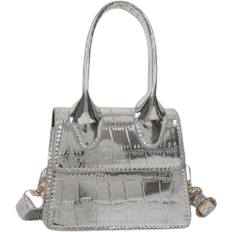Shein Skuldertasker Shein Girls Metallic Silver Crocodile Embossed Snap Button PU Square Bag