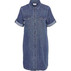 Noisy May Dame - Habitbukser Tøj Noisy May Short Sleeved Denim Dress - Medium Blue Denim