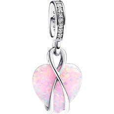 Med lås Charms & Vedhæng Pandora Mom Opalescent Heart Dangle Charm - Silver/Opal/Transparent