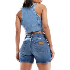 Wrangler Dame Shorts Wrangler Boyfriend-denimshorts med slidte detaljer lys vask lige pasform-Blå