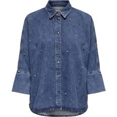 Cold Shoulder - Similisten Tøj Only Grace 3/4 Rhinestone Shirt - Medium Blue Denim