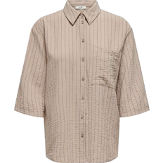 Only Stribede Skjorter Only Divya Striped Oversized Shirt - White/Beige