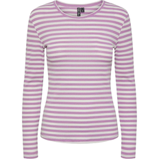 Lilla - Stribede T-shirts Pieces Ruka Long Sleeved Top - Pastel Lavender