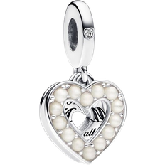 Pandora Perler - Sølv Charms & Vedhæng Pandora Heart Double Dangle Charm - Silver/Pearls/Transparent