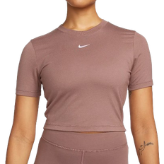 26 - 38 - Pink Overdele Nike Women's Sportswear Essential Slim Cropped T-Shirt - Smokey Mauve/White