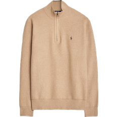 Ralph Lauren Sweatere Ralph Lauren Mesh Knit Cotton Quarter Zip Jumper - Camel Melange
