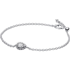 Pandora Kubisk Zirkon - Sølv Armbånd Pandora Sparkling Pear Halo Chain Bracelet - Silver/Transparent